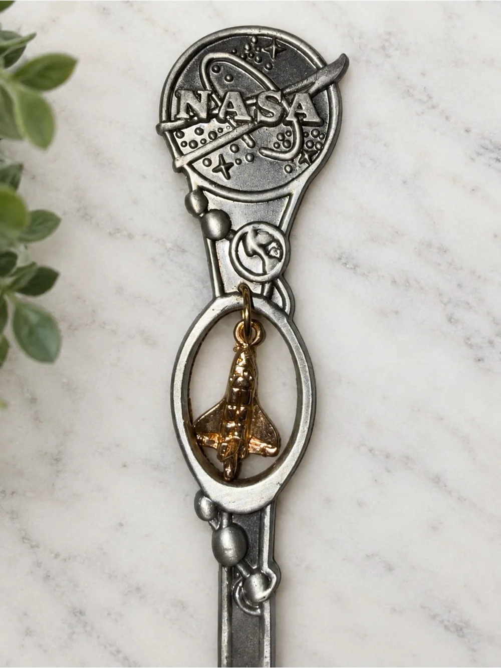 Vintage NASA Space Shuttle Souvenir Spoon Gold-Tone Dangle Almost 5”